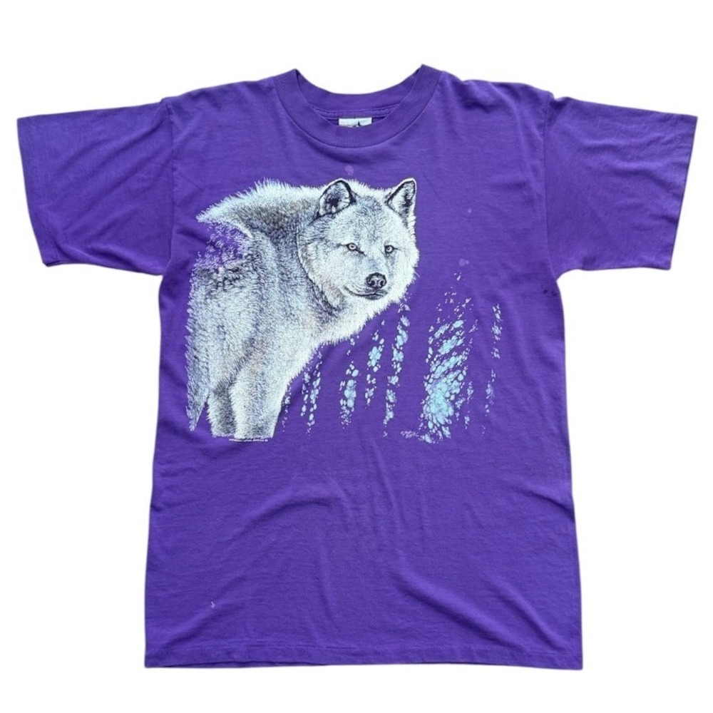 Vintage 90s Wolf Nature Snow Woods Wilderness Wild Animal Graphic Art T-shirt